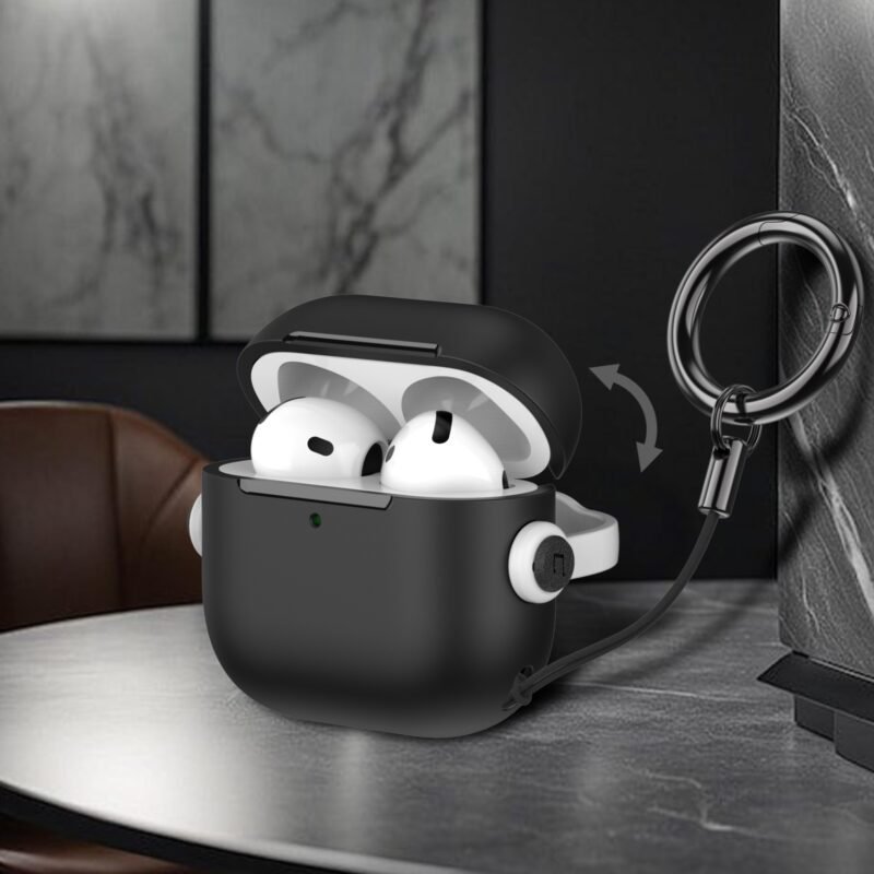 FUNDA SILICONA RIGIDA GANCHO AIRPODS 4 NEGRO